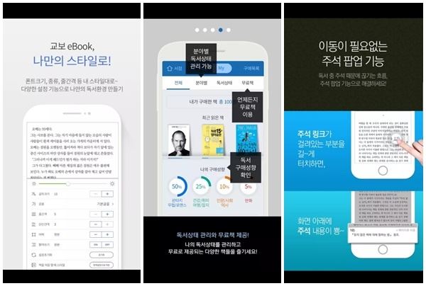 (사진=교보문고, 예스24, 알라딘 전자책 어플)